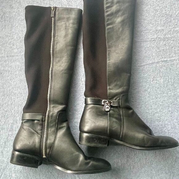Michael Michael Kors Black Leather Riding Boots 9M – Equestrian Knee High Stretc - Picture 1 of 10